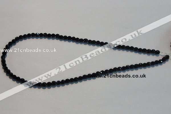 CAB783 15.5 inches 5mm faceted round black agate gemstone beads