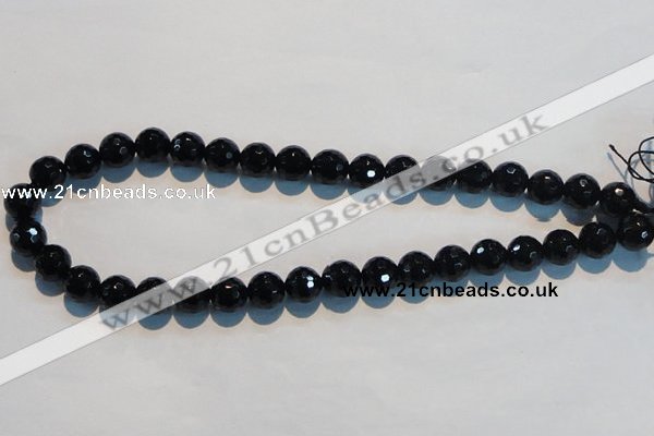 CAB784 15.5 inches 12mm faceted round black agate gemstone beads