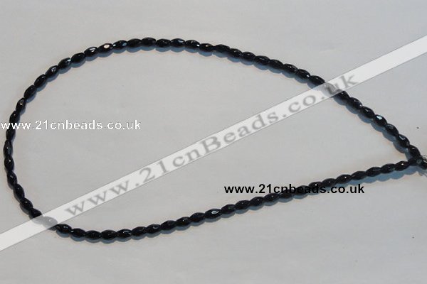 CAB789 15.5 inches 4*6mm faceted rice black agate gemstone beads