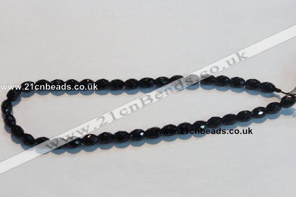 CAB790 15.5 inches 8*10mm faceted rice black agate gemstone beads