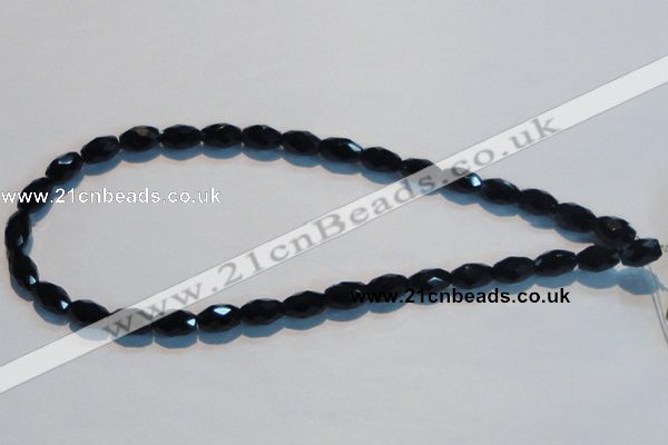 CAB791 15.5 inches 8*12mm faceted rice black agate gemstone beads