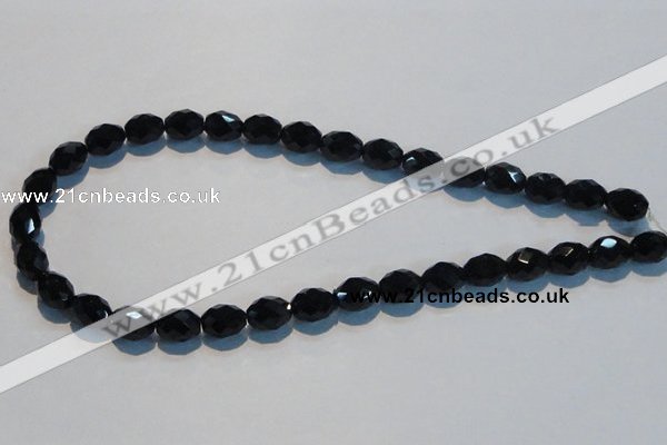 CAB792 15.5 inches 9*12mm faceted rice black agate gemstone beads