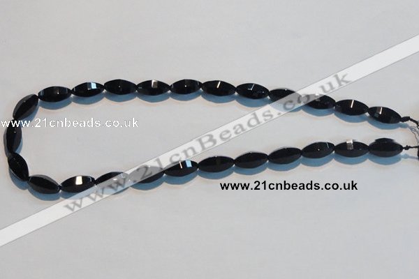 CAB793 15.5 inches 8*16mm faceted rice black agate gemstone beads