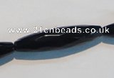 CAB794 15.5 inches 10*40mm faceted rice black agate gemstone beads