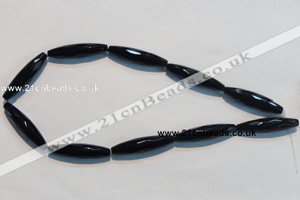 CAB794 15.5 inches 10*40mm faceted rice black agate gemstone beads