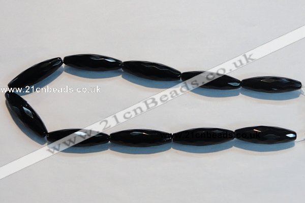 CAB795 15.5 inches 12*40mm faceted rice black agate gemstone beads