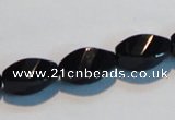 CAB796 15.5 inches 8*16mm faceted & twisted rice black agate beads