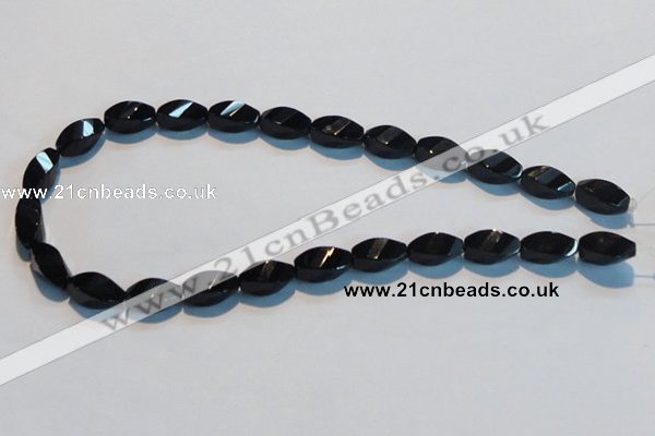 CAB796 15.5 inches 8*16mm faceted & twisted rice black agate beads