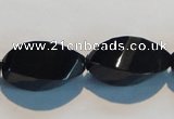 CAB797 15.5 inches 12*24mm faceted & twisted rice black agate beads