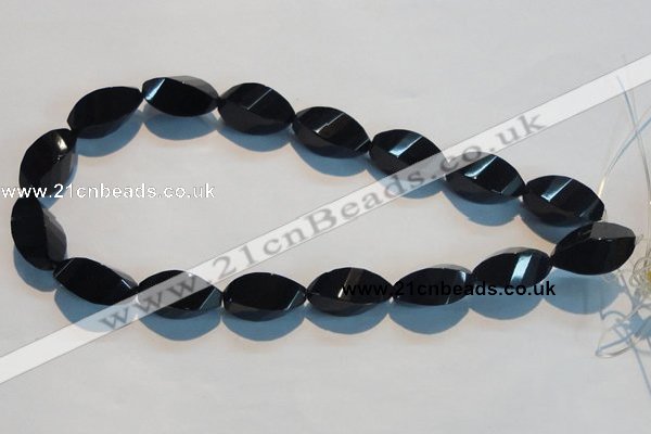 CAB797 15.5 inches 12*24mm faceted & twisted rice black agate beads