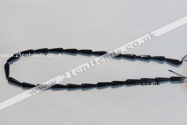 CAB798 15.5 inches 5*16mm faceted teardrop black gemstone agate beads