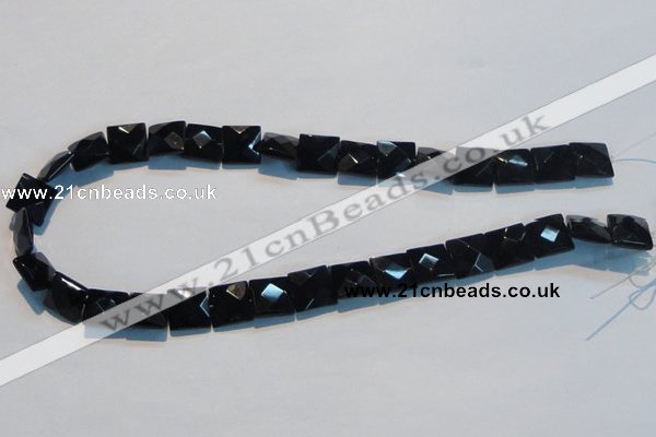 CAB802 15.5 inches 12*12mm faceted square black gemstone agate beads