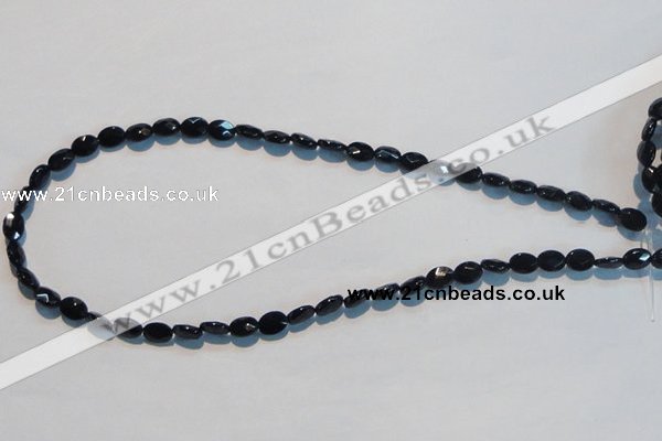 CAB805 15.5 inches 6*8mm faceted oval black gemstone agate beads