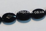 CAB807 15.5 inches 12*16mm faceted oval black gemstone agate beads