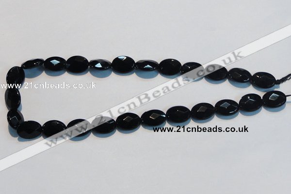 CAB807 15.5 inches 12*16mm faceted oval black gemstone agate beads