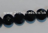 CAB809 15.5 inches 12mm faceted coin black gemstone agate beads