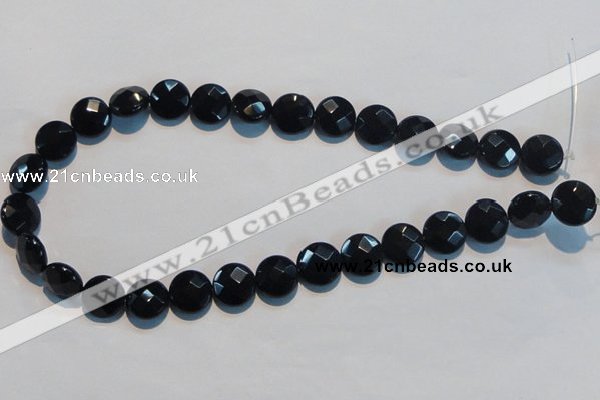 CAB810 15.5 inches 14mm faceted coin black gemstone agate beads