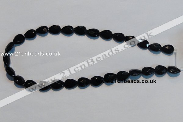 CAB811 15.5 inches 10*14mm faceted & flat teardrop black agate beads