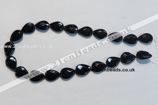 CAB813 15.5 inches 13*18mm faceted & flat teardrop black agate beads