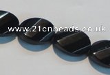 CAB815 15.5 inches 13*18mm faceted & twisted oval black agate beads