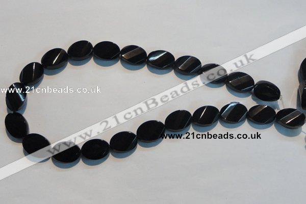 CAB815 15.5 inches 13*18mm faceted & twisted oval black agate beads