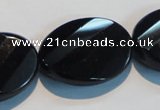 CAB816 15.5 inches 22*30mm faceted & twisted oval black agate beads