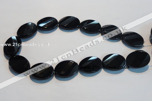 CAB816 15.5 inches 22*30mm faceted & twisted oval black agate beads