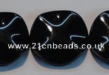 CAB827 15.5 inches 30mm wavy coin black agate gemstone beads wholesale