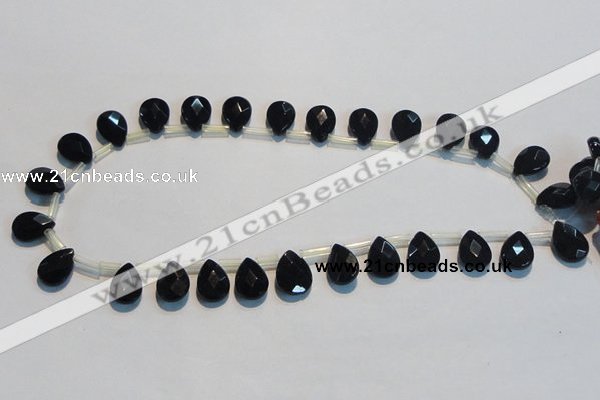 CAB828 10*14mm top-drilled teardrop black agate gemstone beads