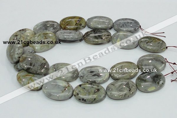 CAB84 15.5 inches 25*35mm oval silver needle agate gemstone beads