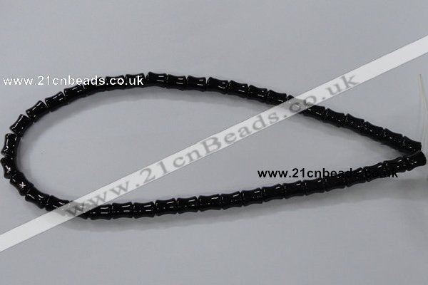 CAB842 15.5 inches 8*10mm bamboo shape black agate gemstone beads