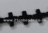 CAB846 15.5 inches 14*14mm cross black agate gemstone beads wholesale