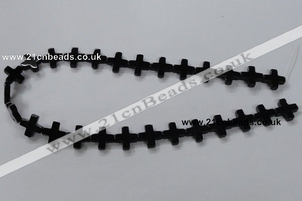 CAB846 15.5 inches 14*14mm cross black agate gemstone beads wholesale