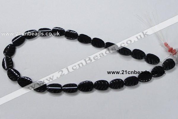 CAB851 15.5 inches 12*16mm leaf black agate gemstone beads wholesale