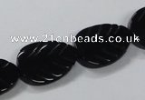 CAB853 15.5 inches 15*20mm leaf black agate gemstone beads wholesale