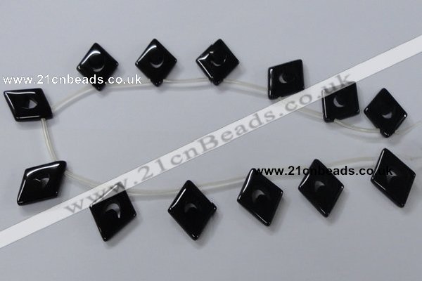 CAB870 22*40mm top-drilled rhombic black agate gemstone beads wholesale