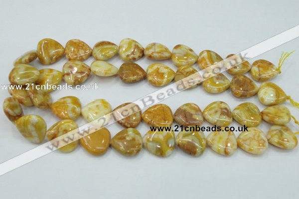 CAB942 15.5 inches 20*20mm heart yellow crazy lace agate beads