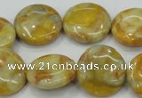 CAB944 15.5 inches 20mm flat round yellow crazy lace agate beads