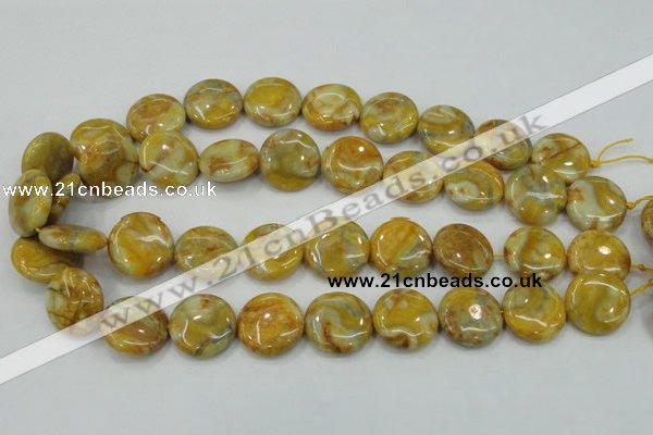 CAB944 15.5 inches 20mm flat round yellow crazy lace agate beads