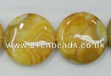 CAB945 15.5 inches 25mm flat round yellow crazy lace agate beads