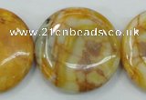 CAB946 15.5 inches 30mm flat round yellow crazy lace agate beads