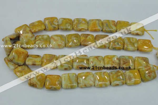 CAB947 15.5 inches 20*20mm square yellow crazy lace agate beads