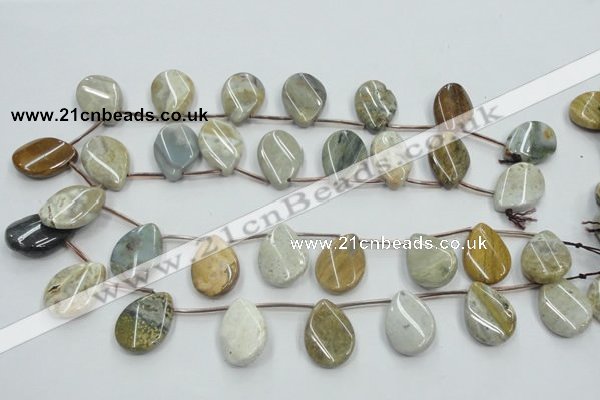 CAB953 18*25mm top-drilled twisted teardrop ocean agate gemstone