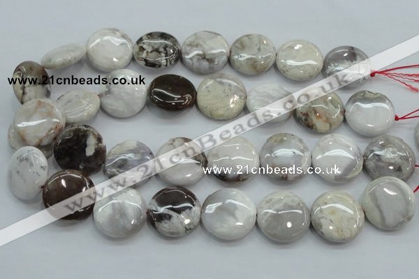 CAB964 15.5 inches 25mm flat round ocean agate gemstone beads