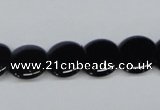 CAB982 15.5 inches 14mm flat round black agate gemstone beads wholesale