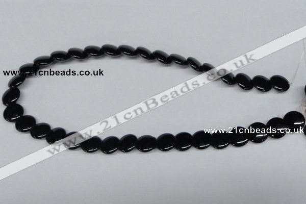 CAB982 15.5 inches 14mm flat round black agate gemstone beads wholesale