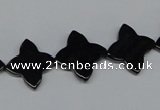 CAB990 15.5 inches 16*16mm flower black agate gemstone beads wholesale