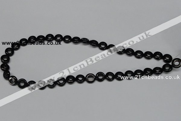 CAB995 15.5 inches 10mm donut black agate gemstone beads wholesale