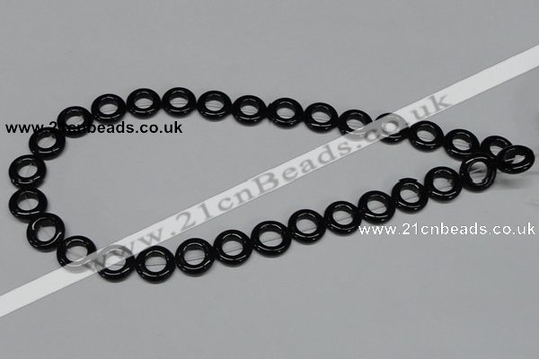 CAB997 15.5 inches 14mm donut black agate gemstone beads wholesale