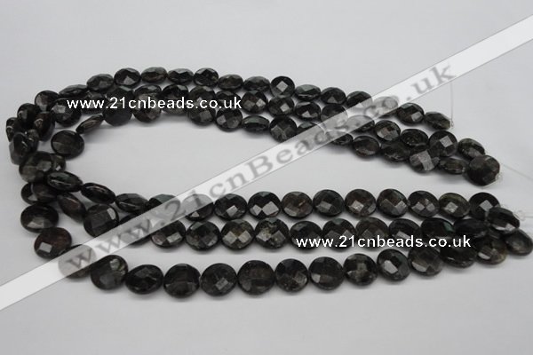 CAE115 15.5 inches 12mm faceted coin astrophyllite beads wholesale